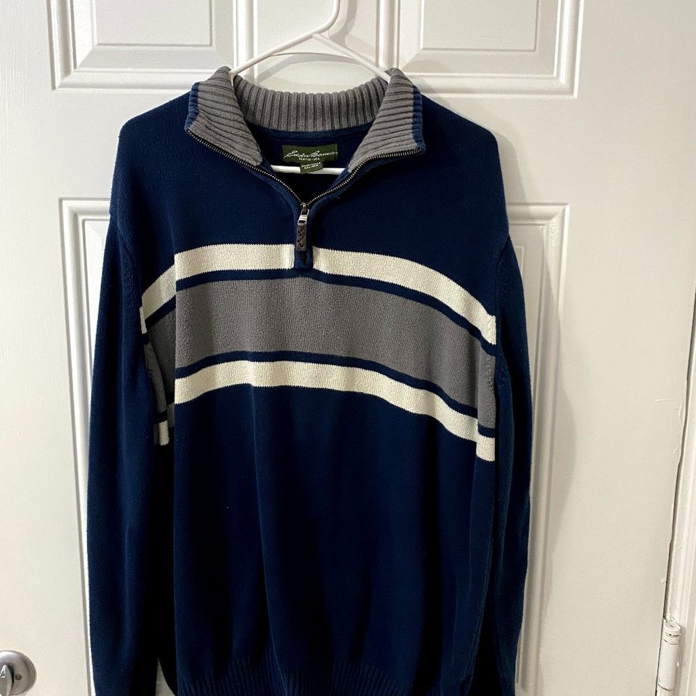 Blue, Gray & White Eddie Bauer Pullover Sweater.